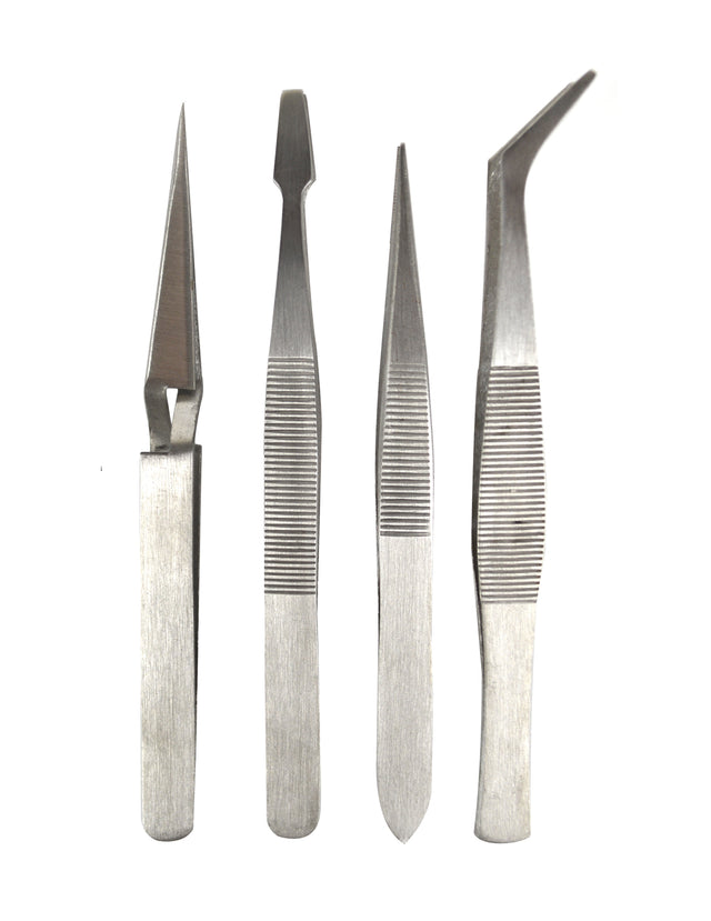 4-Piece Stainless Steel All-Purpose Tweezer Set