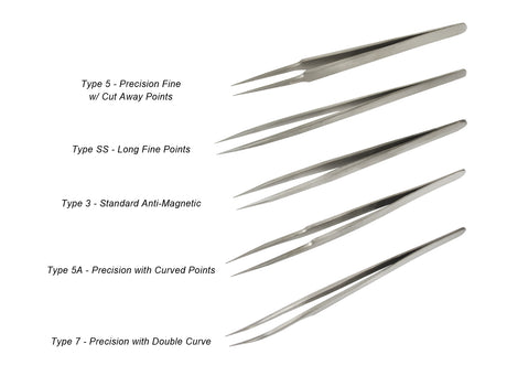 5 Piece Stainless Steel Anti-Magnetic All Purpose Tweezer Set