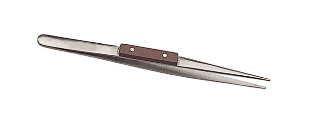 6-1/4 inch straight fiber grip tweezers with polished steel jaws for precise electronics work