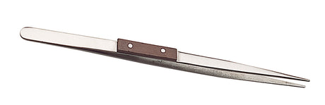 8" Fiber Grip Tweezers jumbo straight polished steel with ergonomic handle for precision electronics work