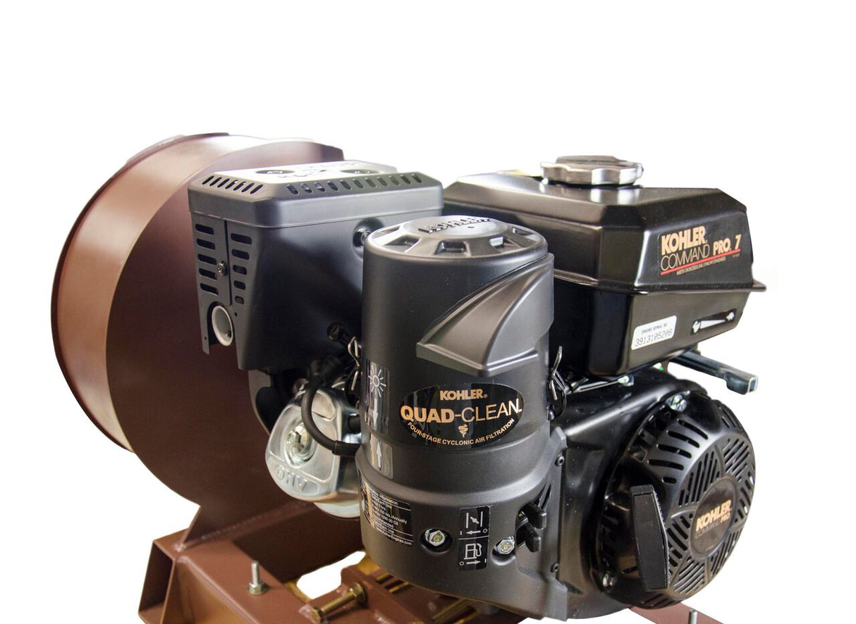 K&M Krusher RockOre Crusher with 7HP Kohler gas motor and 11-inch drum for rock and ore crushing