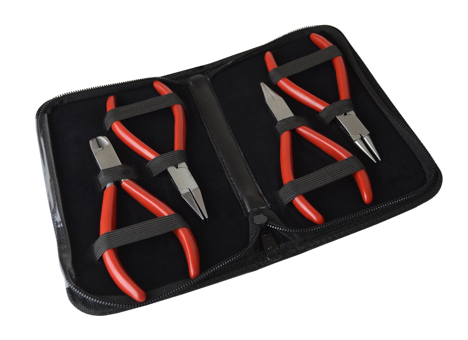 4-Piece 115 MM Plier Kit with Chain, Flat, Round Nose & Side Cutters