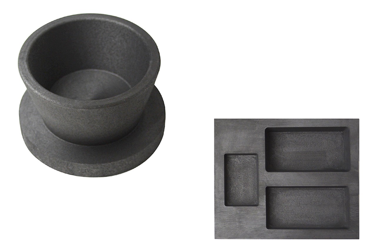 3-Cavity 2, 5, 10 oz Gold Combo Mold and 50 oz Graphite Crucible Cup with Base Set