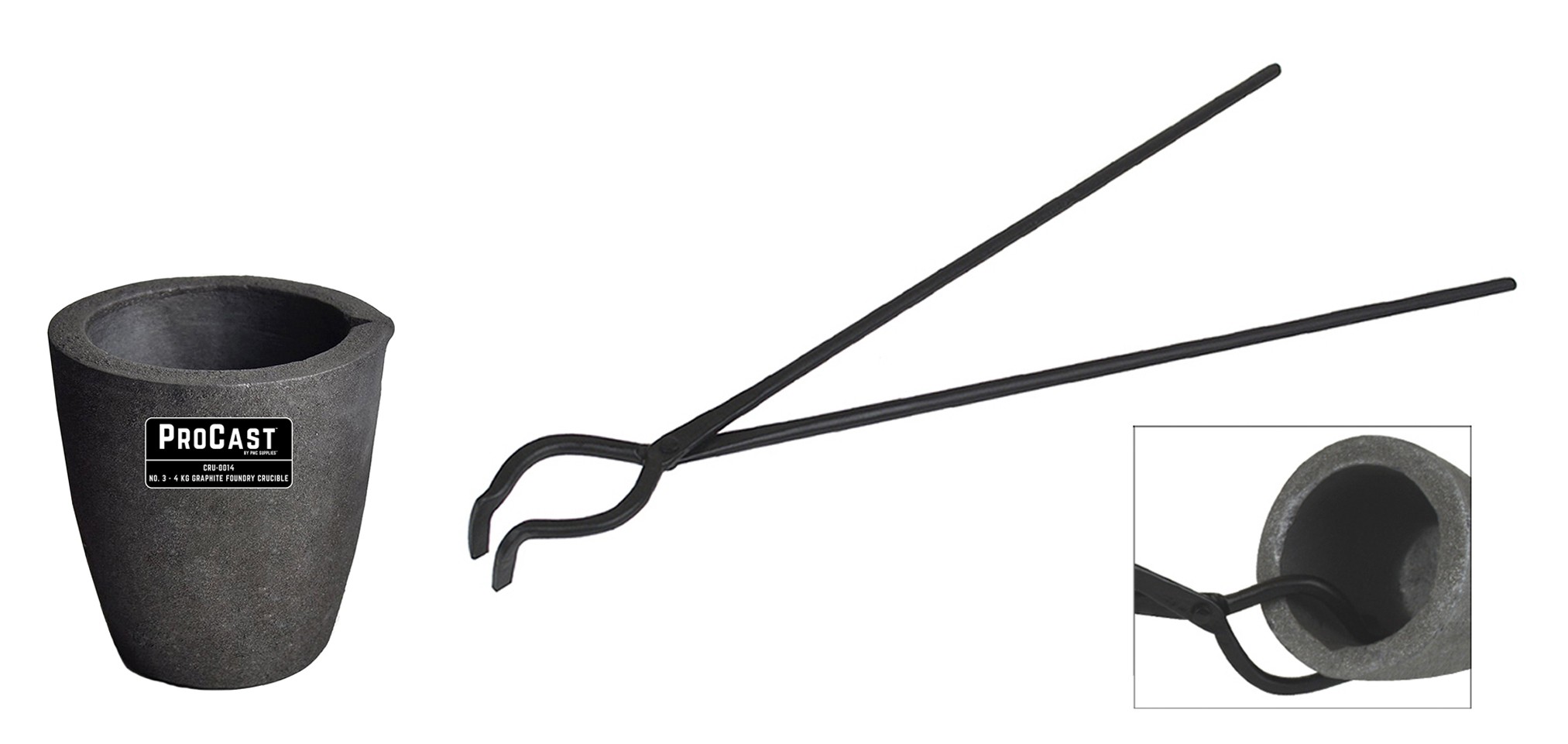 No. 3 - 4 Kg Clay Graphite Foundry Crucible Kit with 19" Hinge-Style Foundry Crucible Tongs