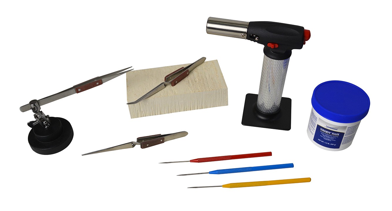 Soldering Kit with Butane Torch, Magnesia Block, Fiber-Grip Tweezers, Handy Flux, Picks, & Helping Third Hand Base