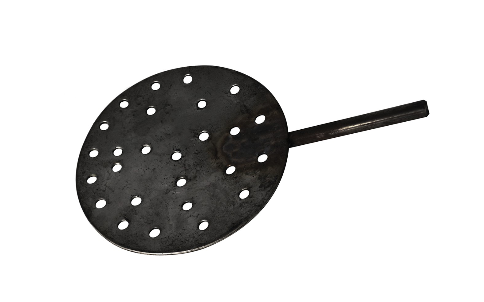 6" Diameter Carbon Steel Shallow Dish Skimmer with Holes and Steel Handle