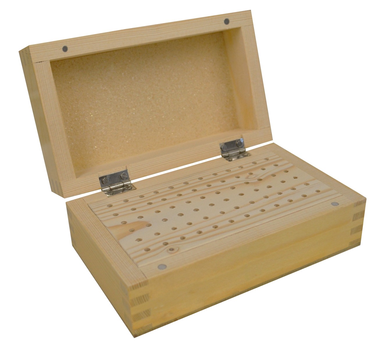6-1/2" x 4" x 2-3/4" Wooden 3/32" Bur Rectangular Organizer Storage Box with 72 Holes