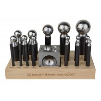 18-Piece Steel Dapping Punch Set with Dapping Block & Wooden Base 