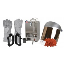 10 Oz QuikMelt TableTop Furnace Sand Casting Set with 10 Lbs of Petrobond, Safety Gear, Tongs, Crucible, Cast Iron Mold Flask Frame, Parting Powder, & Flux