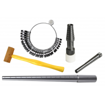 Complete Ring Sizing and Shaping Kit: Ring Sizer Gauge, Ungrooved Steel Mandrel, Ring Stretcher Tool, and Rawhide Hammer