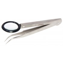 4-1/2" Size #7 Anti-Magnetic Pointed 3X Magnifying Curved Tweezers
