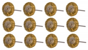 12/Pk of 3/4" Mounted Straight Brass Brushes with 3/32" Mandrel