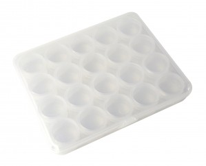 Plastic Storage Box with 24 Round Compartments - 6-1/2" x 5-1/2" x 1"