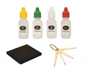 10K, 14K, 18K, .999S Gold Silver Testing Set with Needles Stone & Solutions