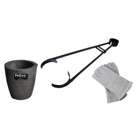 No 3 - 4 Kg Clay Graphite Foundry Crucible Kit with 26" Foundry Crucible Flask Tongs and 13" Cowhide Welding Gloves