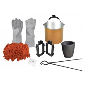 Sand Casting Set with 5 Lbs of Petrobond, Tongs, Graphite Crucible, Cast Iron Mold Flask Frame, Parting Powder, Flux, & Safety Gear
